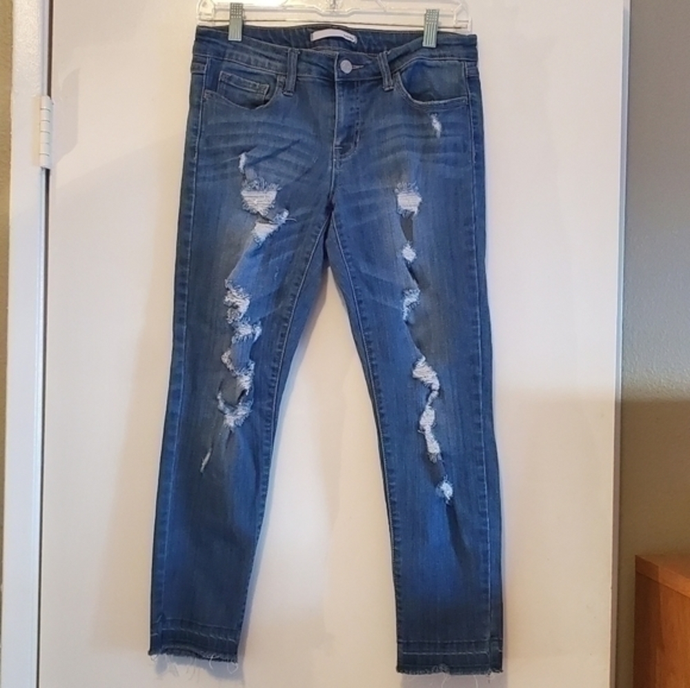 Klique B Distressed Skinny Cropped Ankle Jeans
